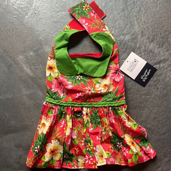 Doggie Design Pet Fashion Hawaiian Red Hibiscus Dog Dress, with Leash- Large - Picture 4 of 10